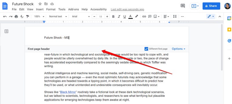 How to Remove Header on Google Docs
