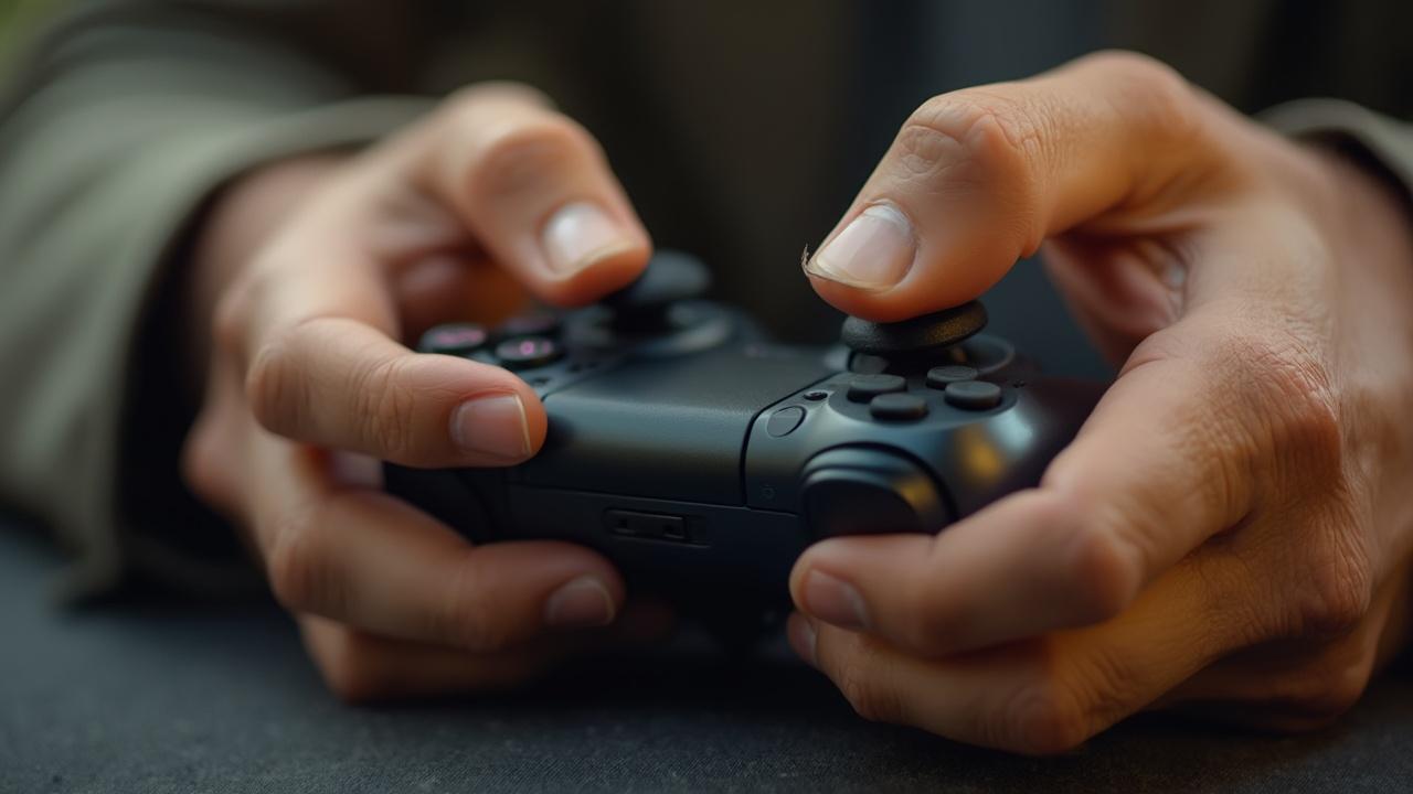 Close-up view of a person's hands holding a video game controller.